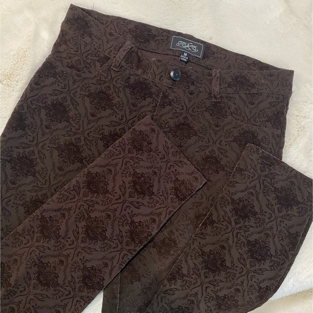 One‎ 5 One Women’s Brown Velvet Brocade Design Stretch Pull On Pants Sz M